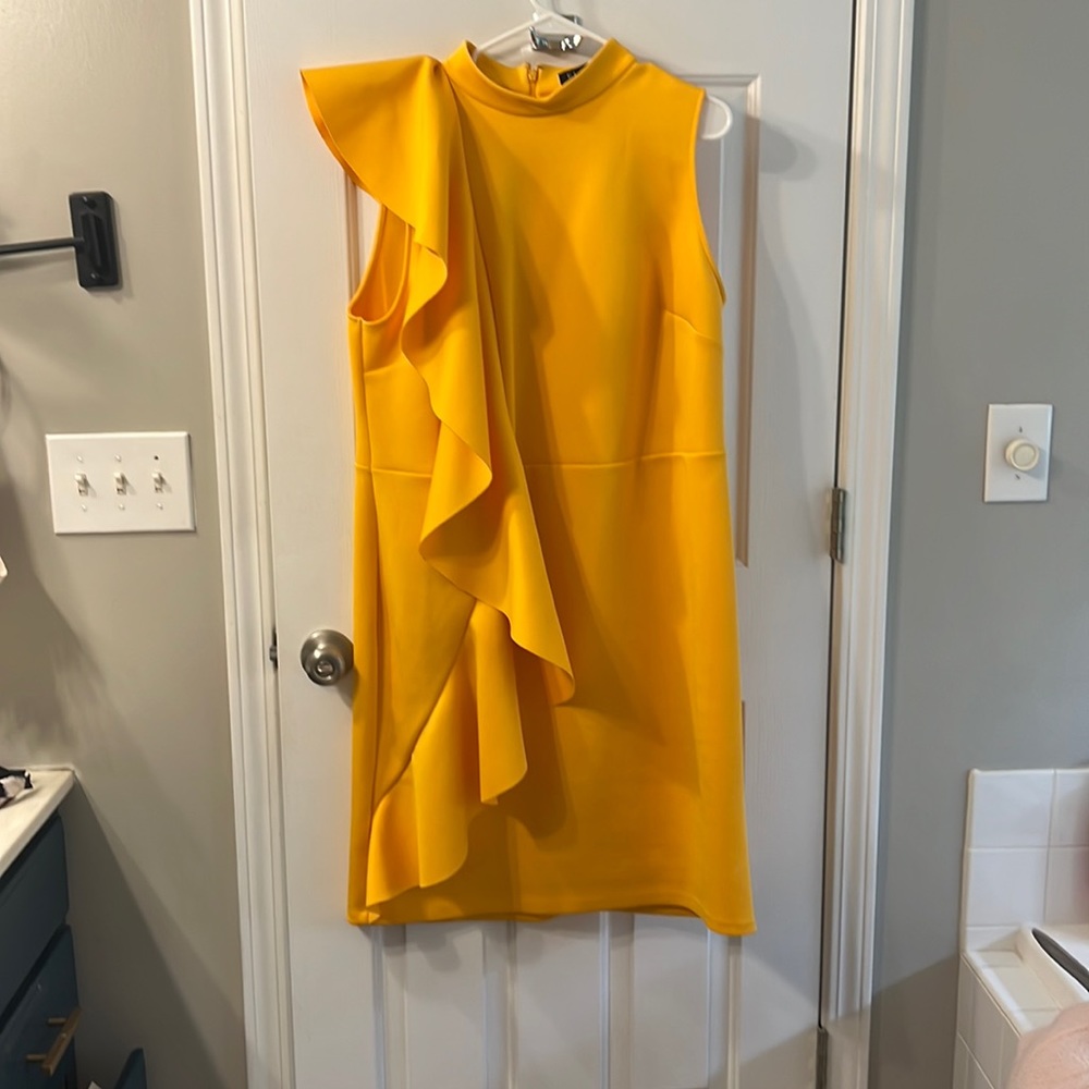 Worn once! ELOQUII yellow sleeveless dress with large ruffle detail